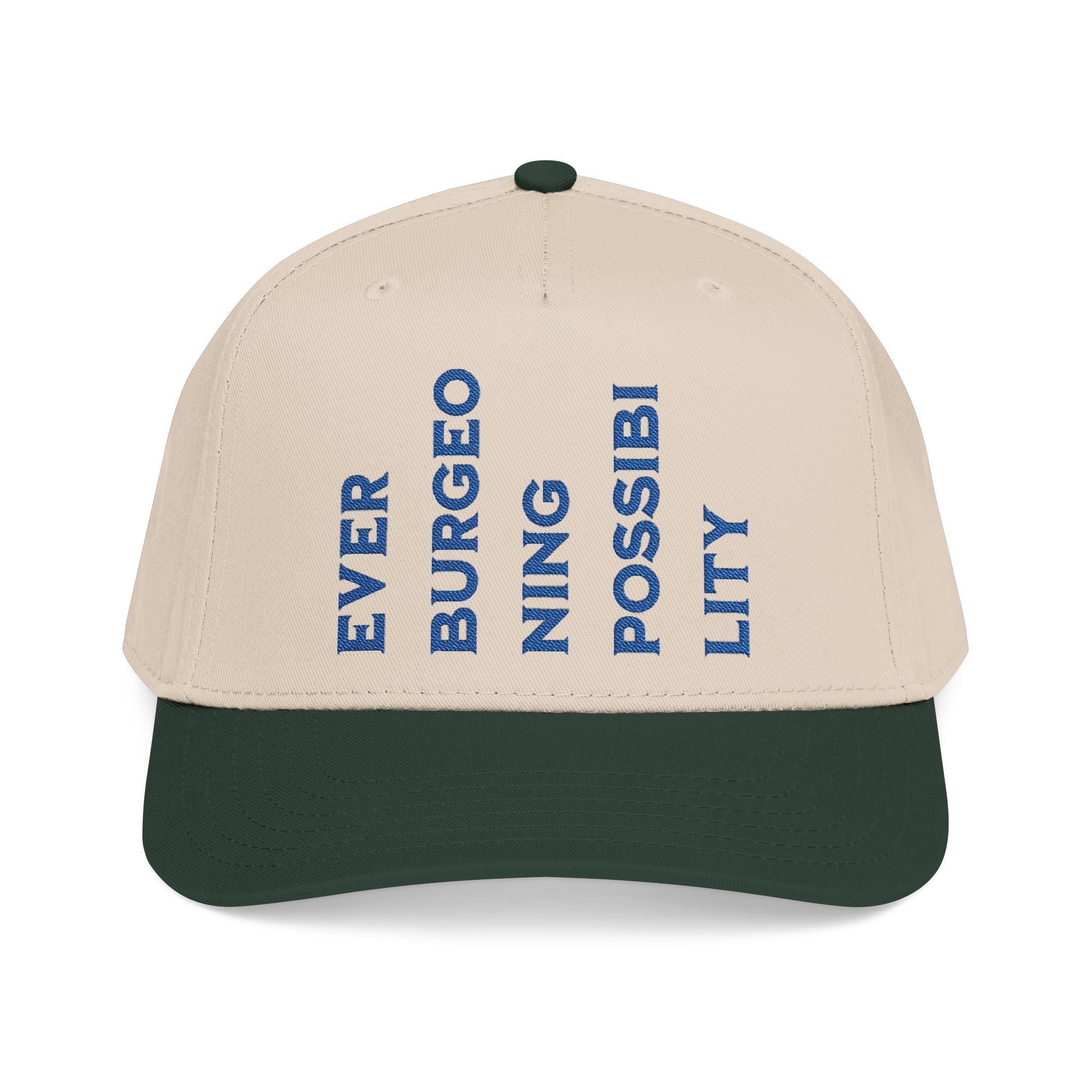 "Ever Burgeoning Possibility" Vertical Text Embroidered Hat
