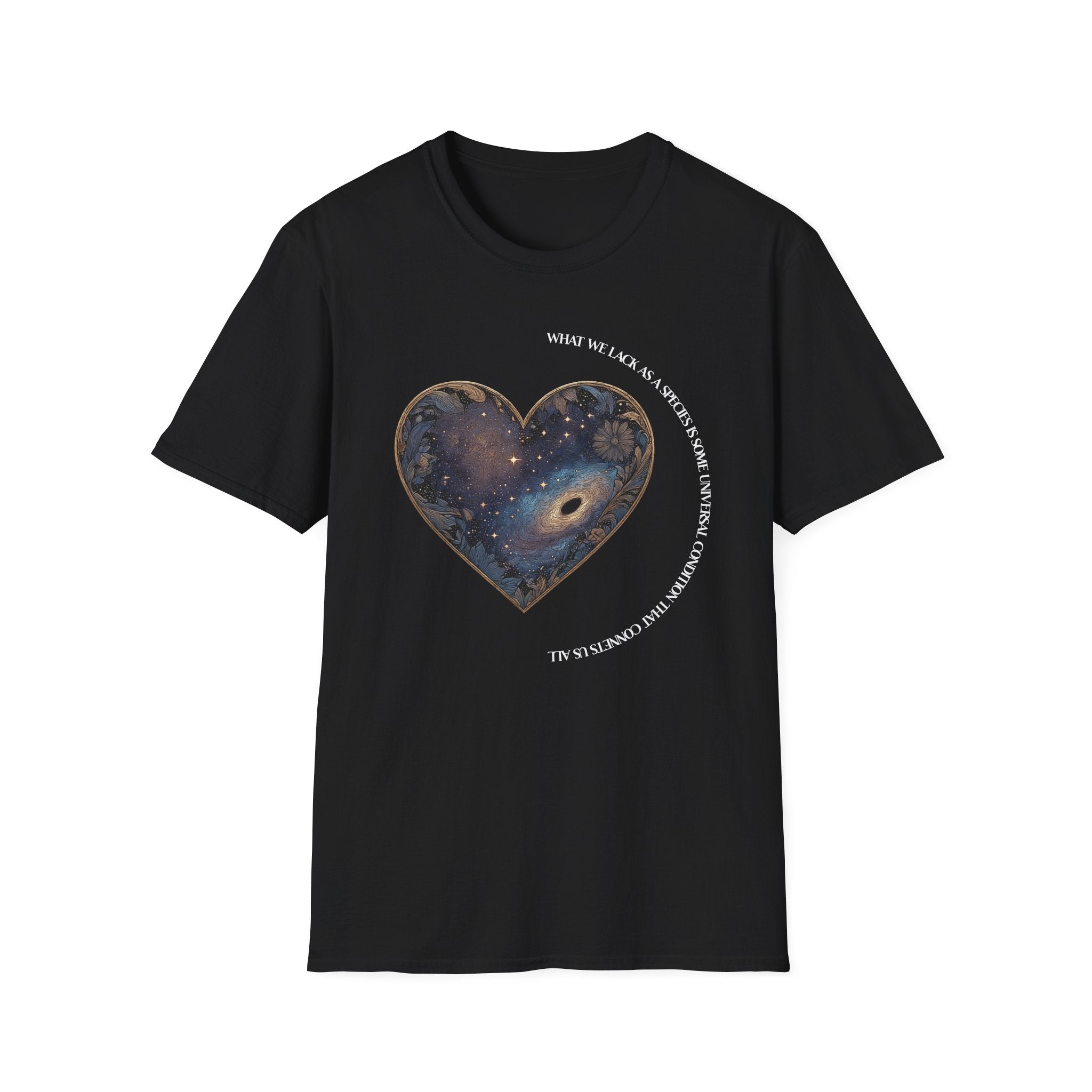The Very Real Cosmic Connection — Heart Nebula Graphic Tee with White Text