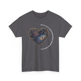 The Very Real Cosmic Connection — Heart Nebula Graphic Tee with White Text