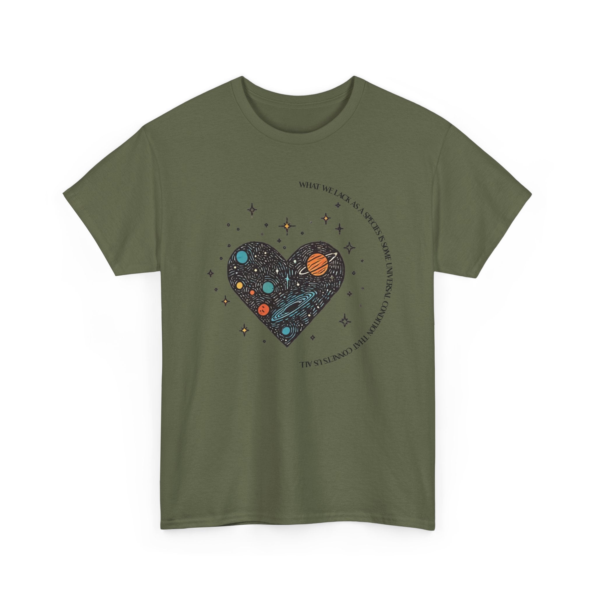 The Very Real Cosmic Connection — Heart Nebula Graphic Tee with Black Text