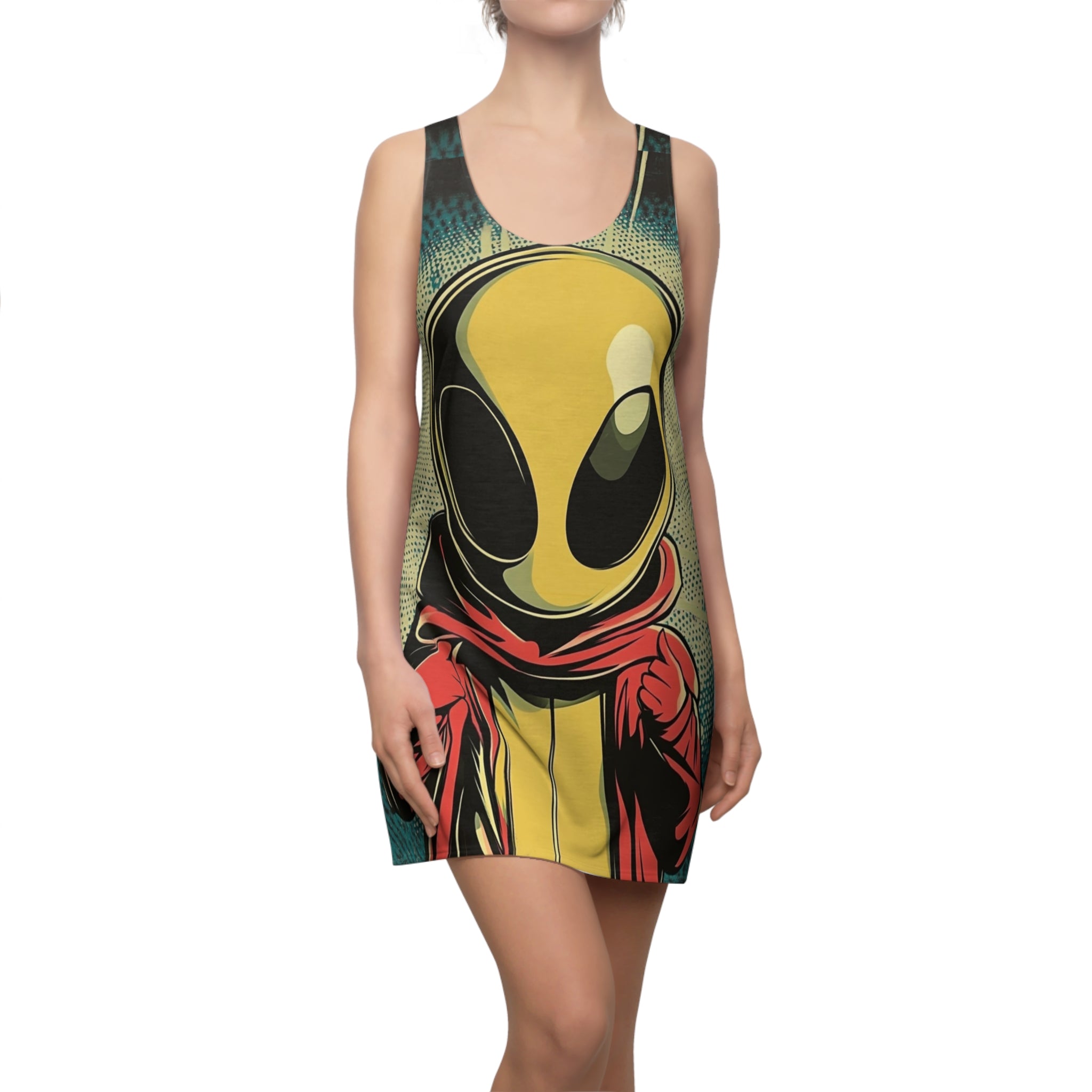 Little Red Hoodie Alien Women's Cut & Sew Racerback Dress (AOP)