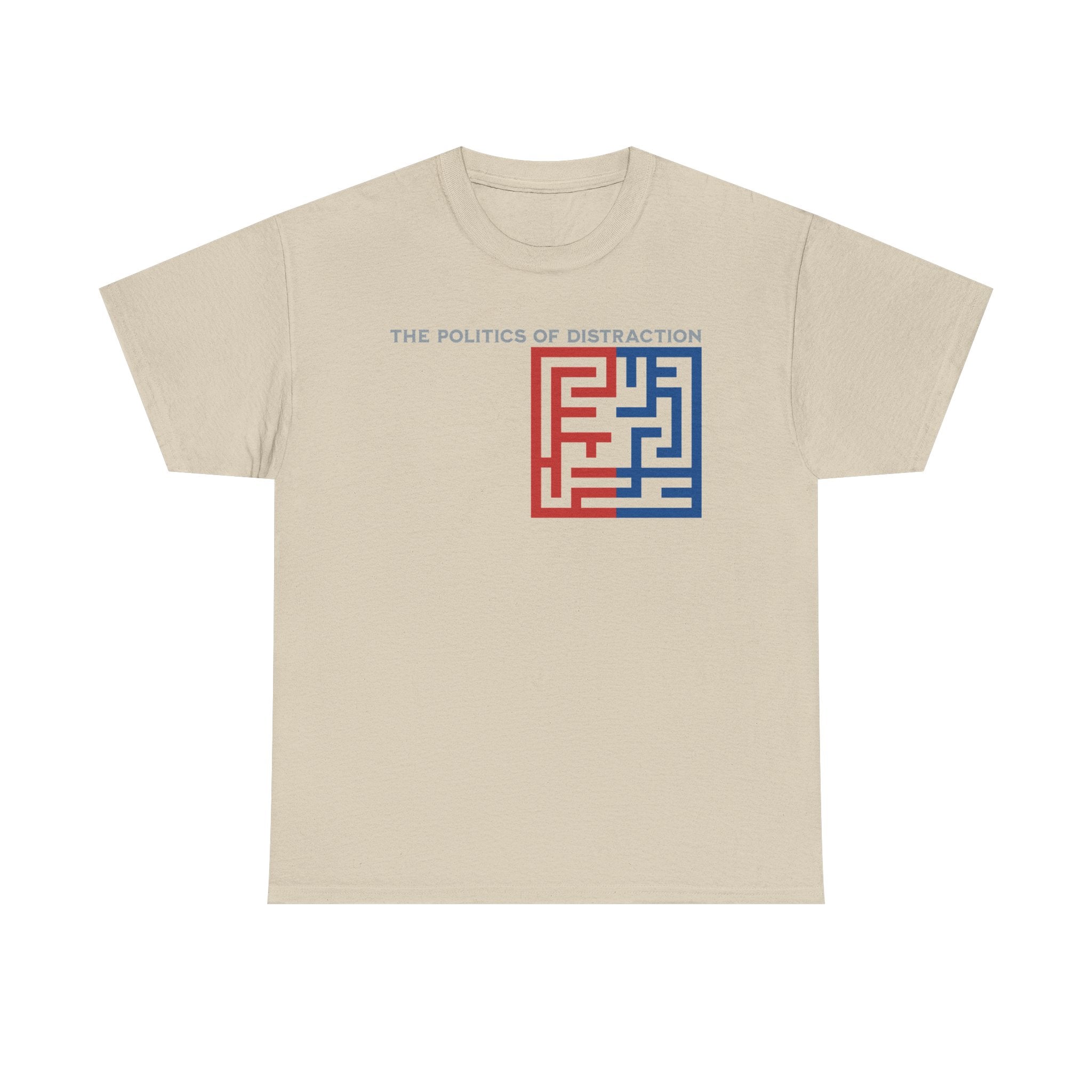 The Politics of Distraction Maze Tee — Red & Blue Graphic T-Shirt