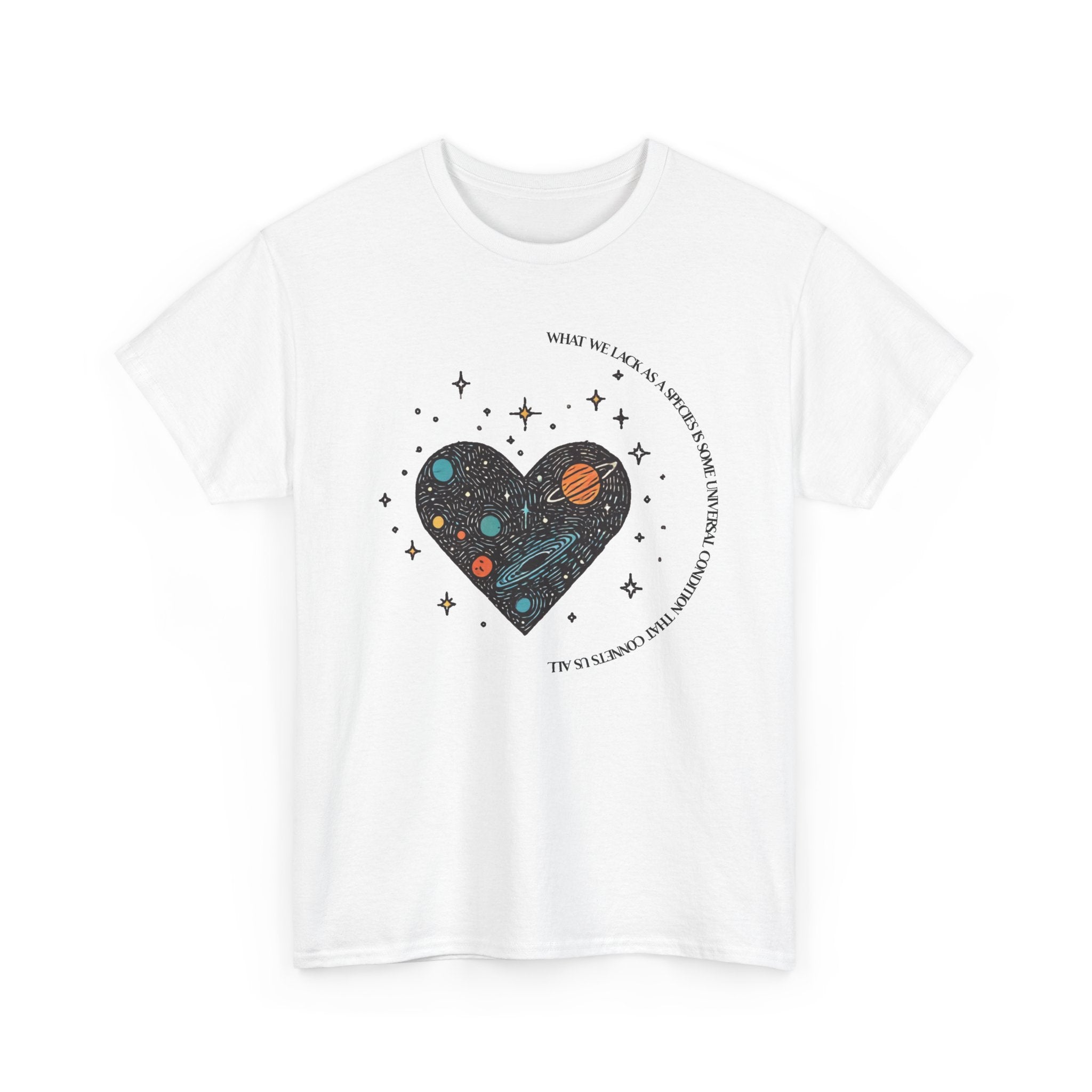 The Very Real Cosmic Connection — Heart Nebula Graphic Tee with Black Text