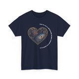 The Very Real Cosmic Connection — Heart Nebula Graphic Tee with White Text