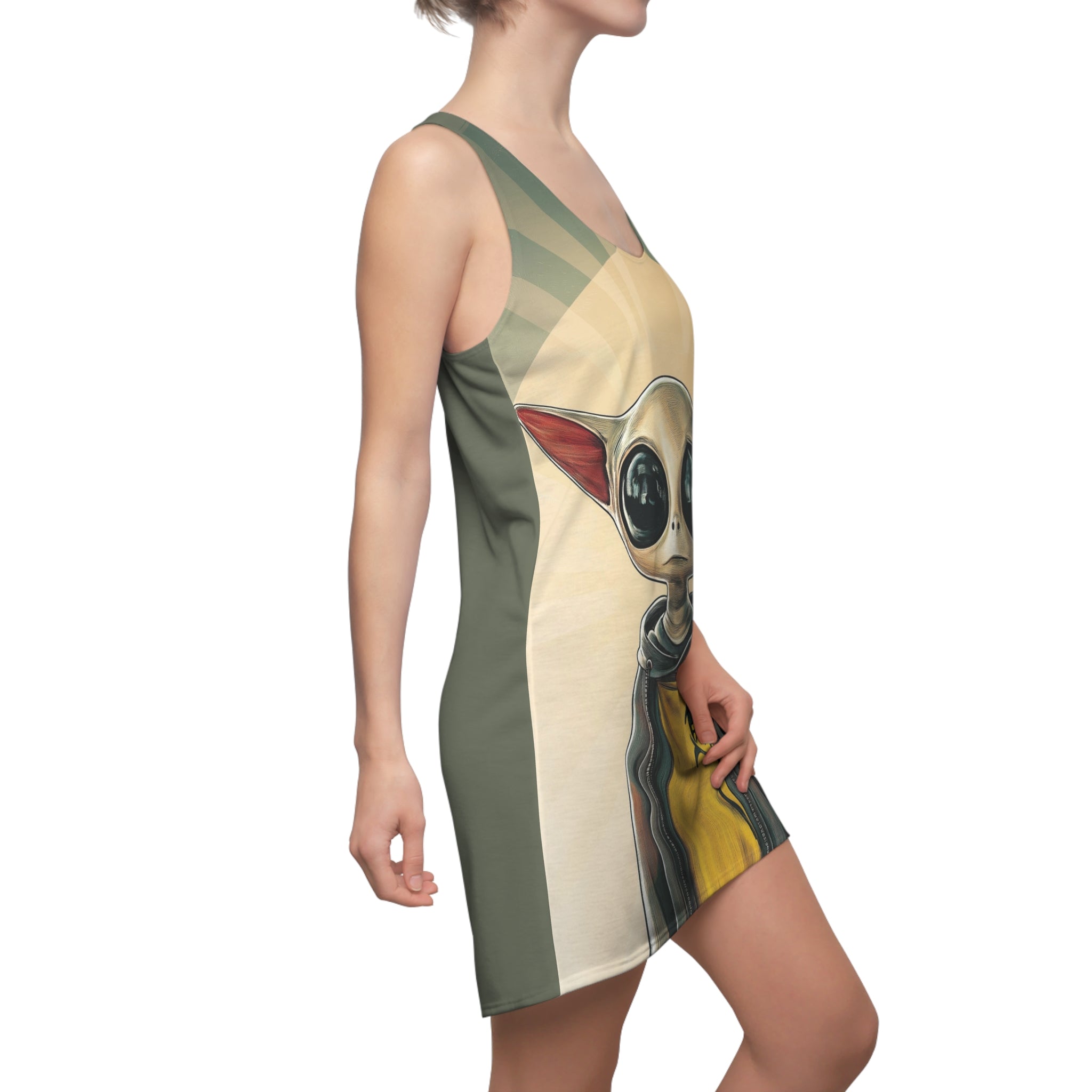 See All Hear A Lot Alien Women's Cut & Sew Racerback Dress (AOP)