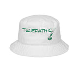Telepathy Embroidered Bucket Hat — Green Script with Book Icon