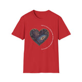 The Very Real Cosmic Connection — Heart Nebula Graphic Tee with White Text