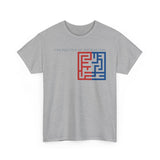 The Politics of Distraction Maze Tee — Red & Blue Graphic T-Shirt