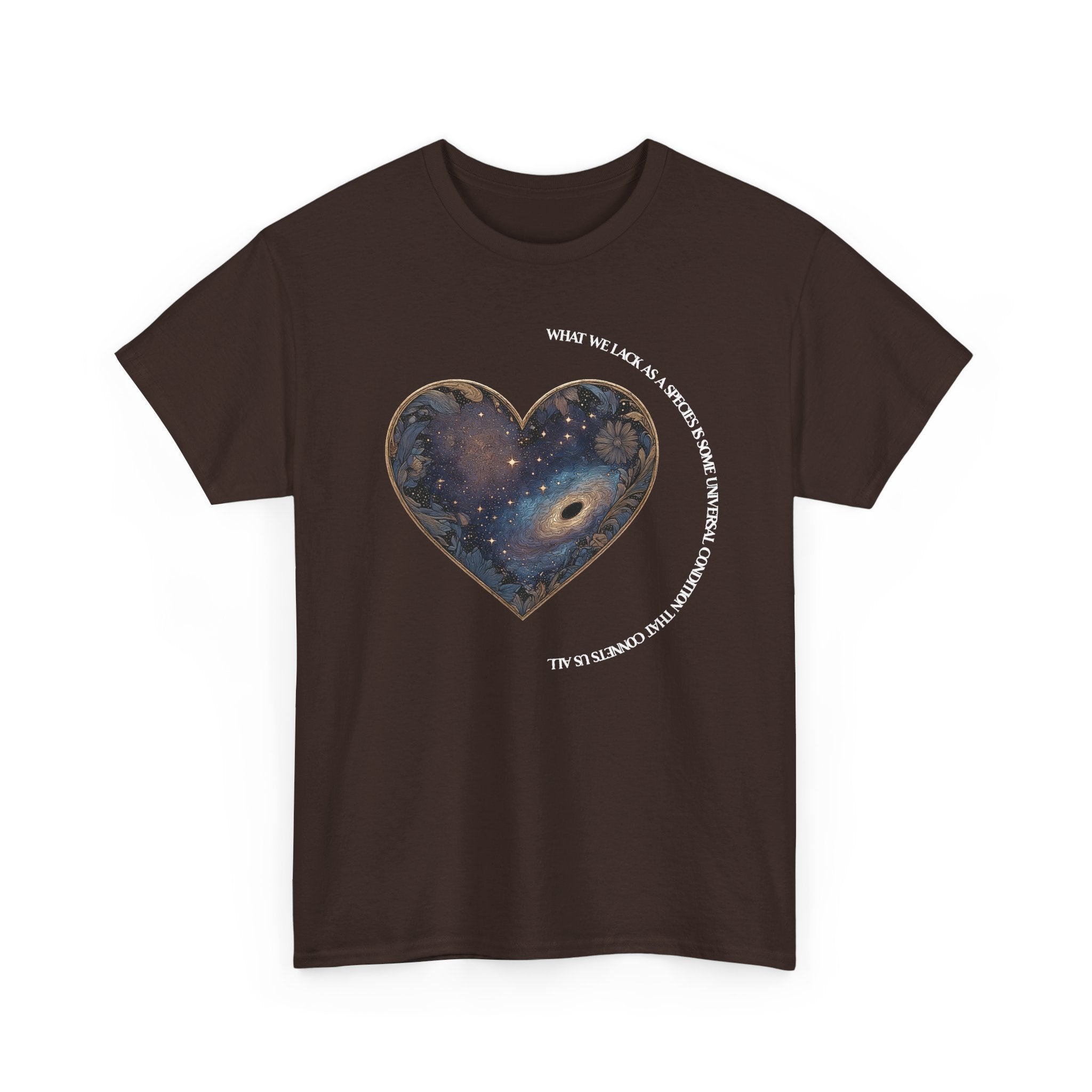 The Very Real Cosmic Connection — Heart Nebula Graphic Tee with White Text