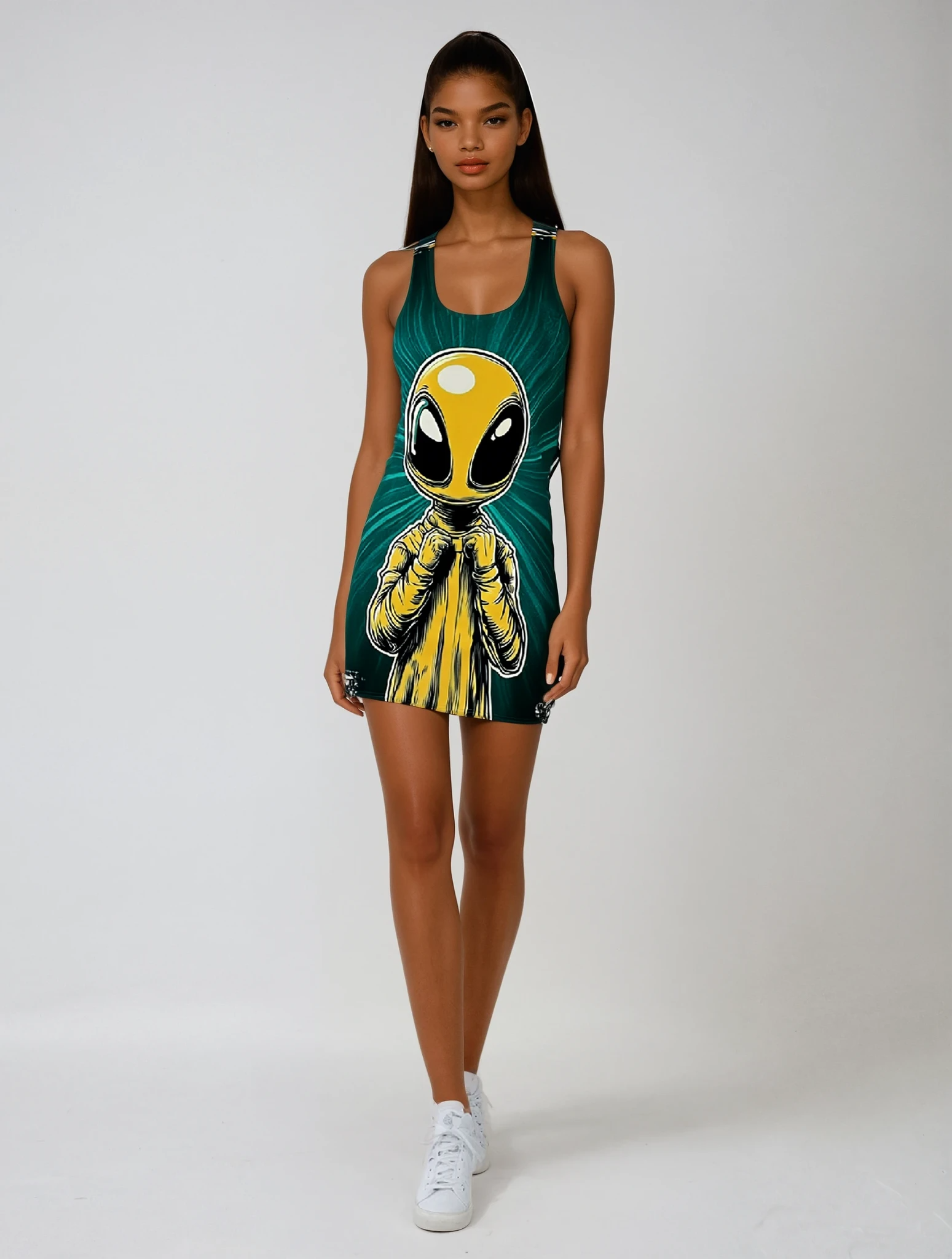 Collar Pop Alien Women's Cut & Sew Racerback Dress (AOP)