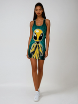 Collar Pop Alien Women's Cut & Sew Racerback Dress (AOP)