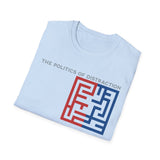 The Politics of Distraction Maze Tee — Red & Blue Graphic T-Shirt