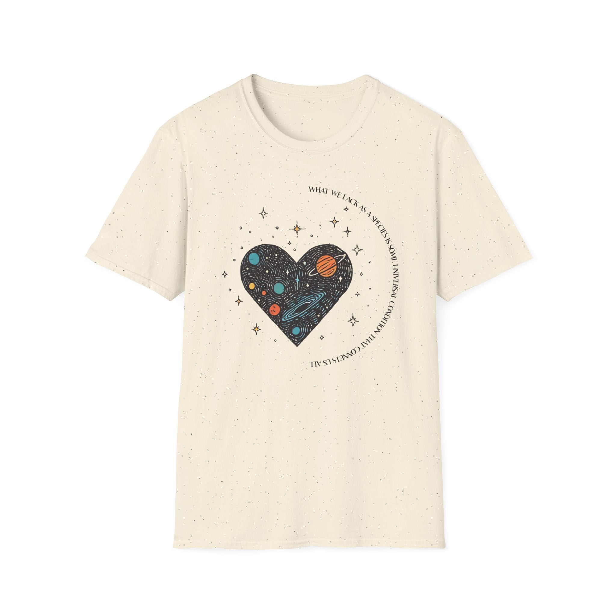 The Very Real Cosmic Connection — Heart Nebula Graphic Tee with Black Text