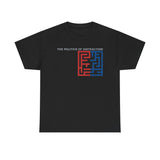 The Politics of Distraction Maze Tee — Red & Blue Graphic T-Shirt