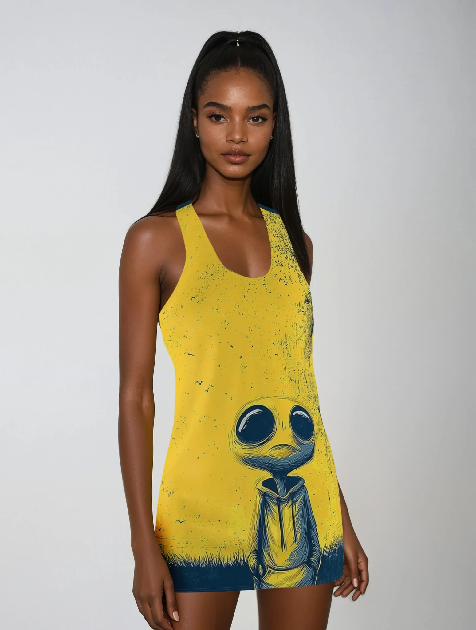 Yellow Plains Alien Women's Cut & Sew Racerback Dress (AOP)