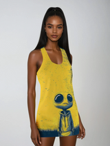 Yellow Plains Alien Women's Cut & Sew Racerback Dress (AOP)
