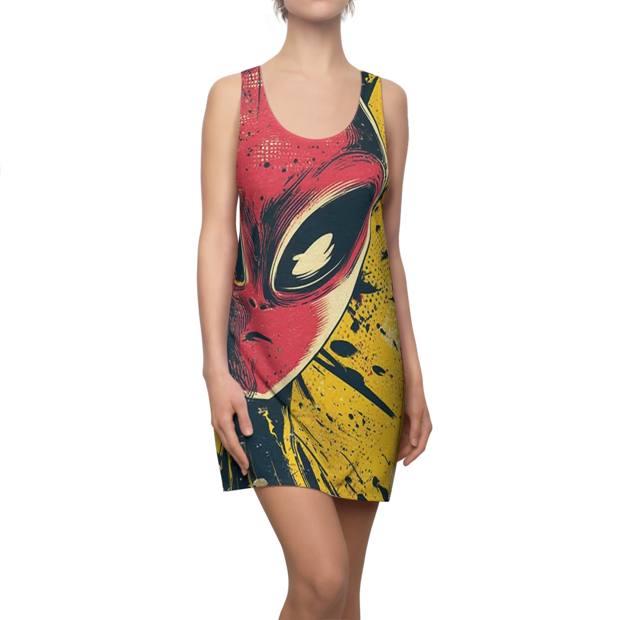Side Eye Alien Women's Cut & Sew Racerback Dress (AOP)