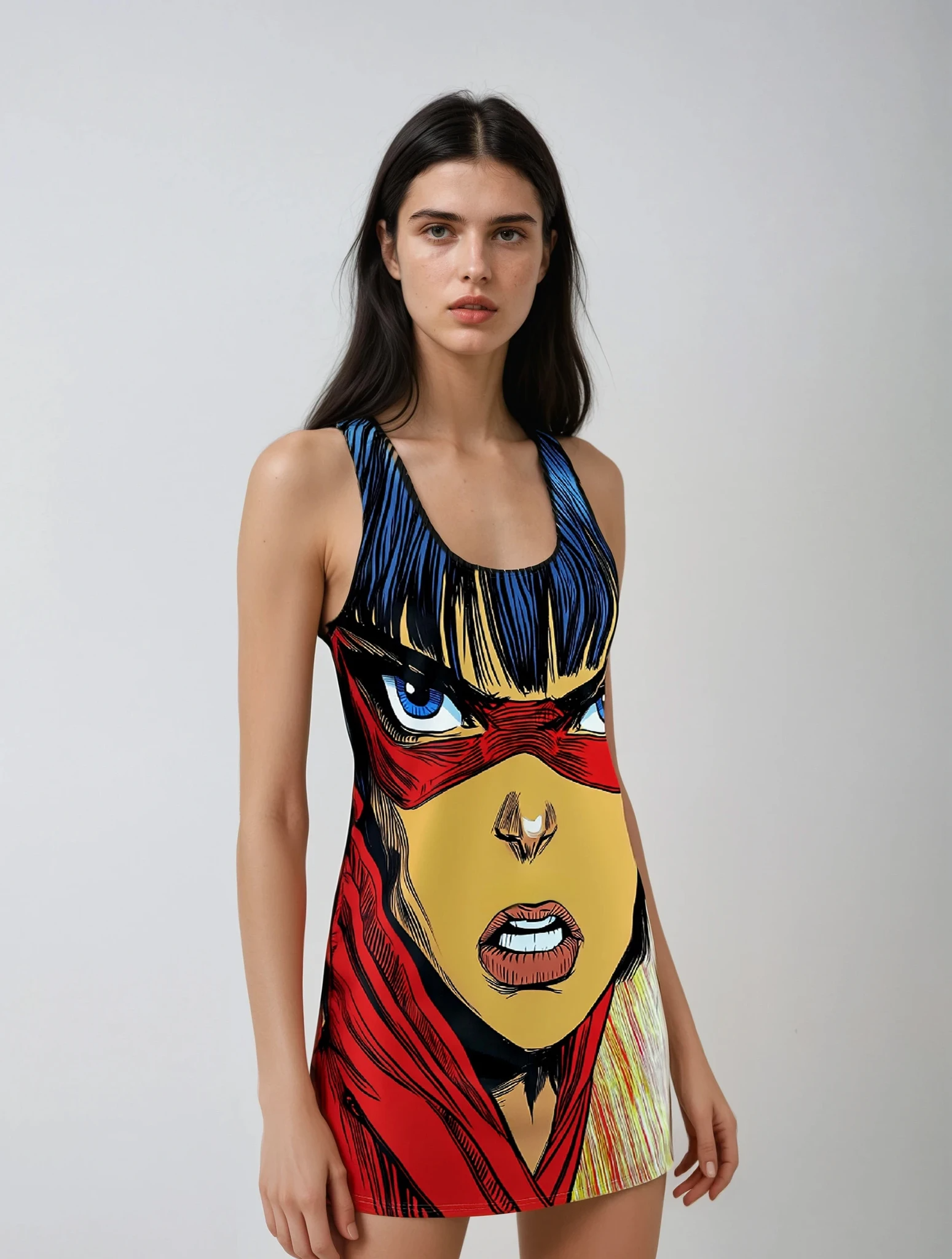 Super Mighty Mia Women's Cut & Sew Racerback Dress (AOP)