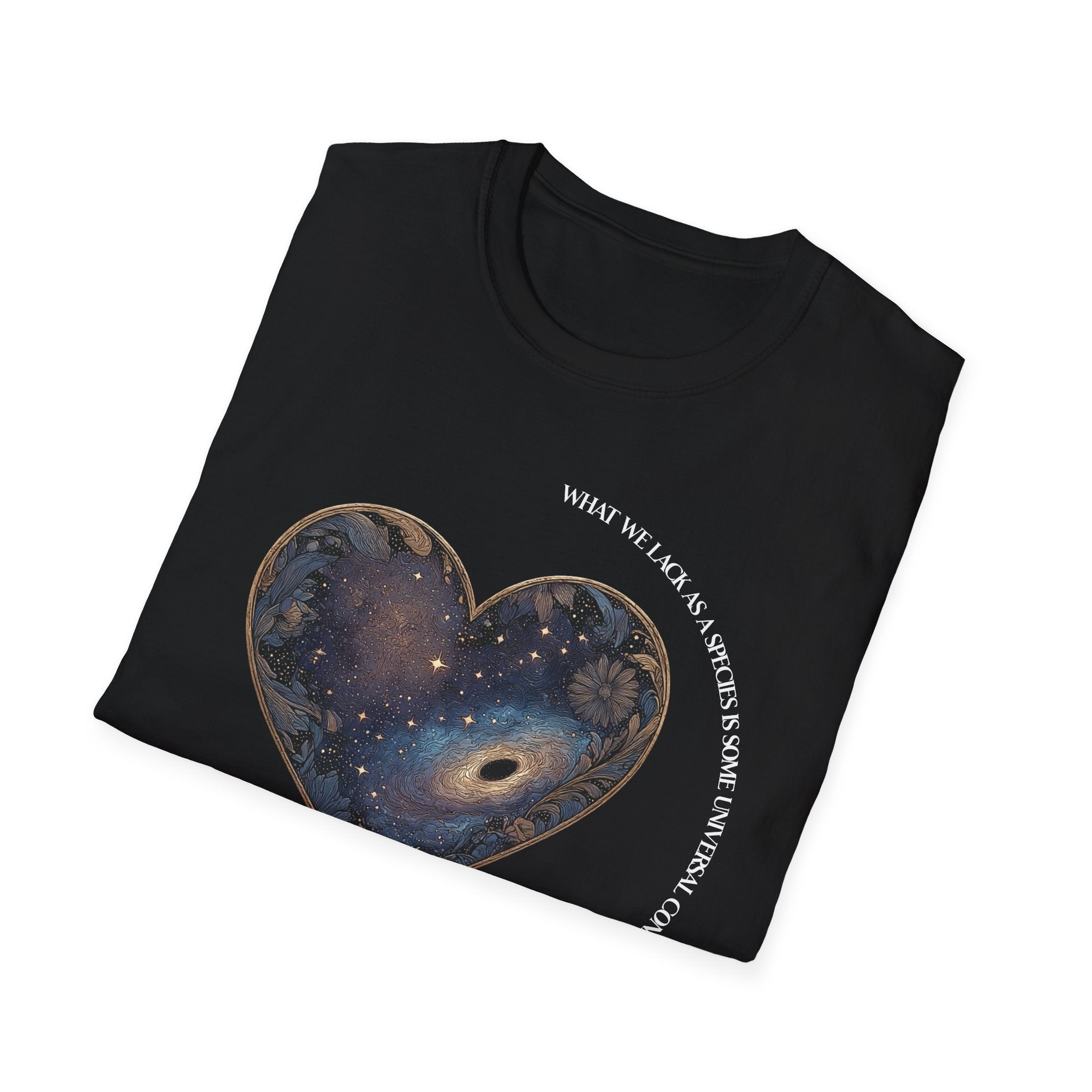 The Very Real Cosmic Connection — Heart Nebula Graphic Tee with White Text