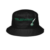 Telepathy Embroidered Bucket Hat — Green Script with Book Icon