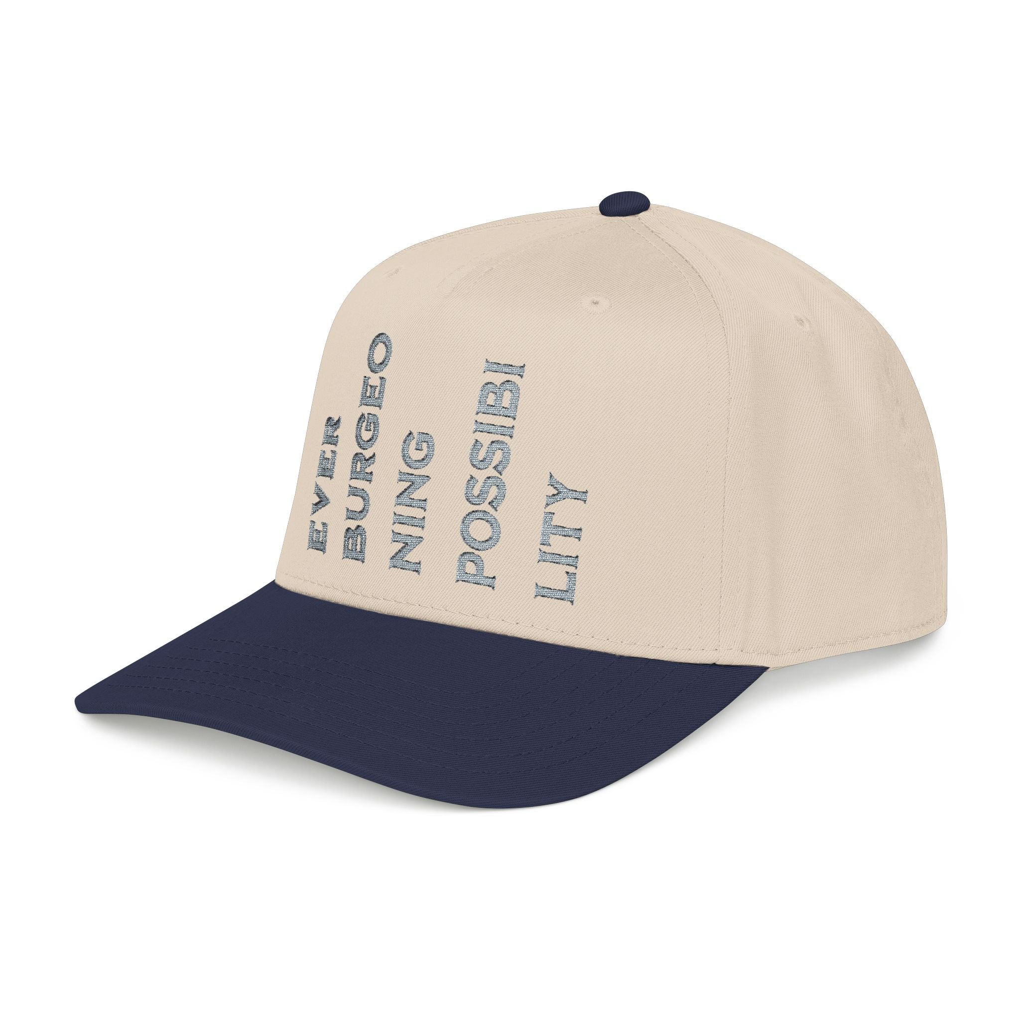 "Ever Burgeoning Possibility" Vertical Text Embroidered Hat