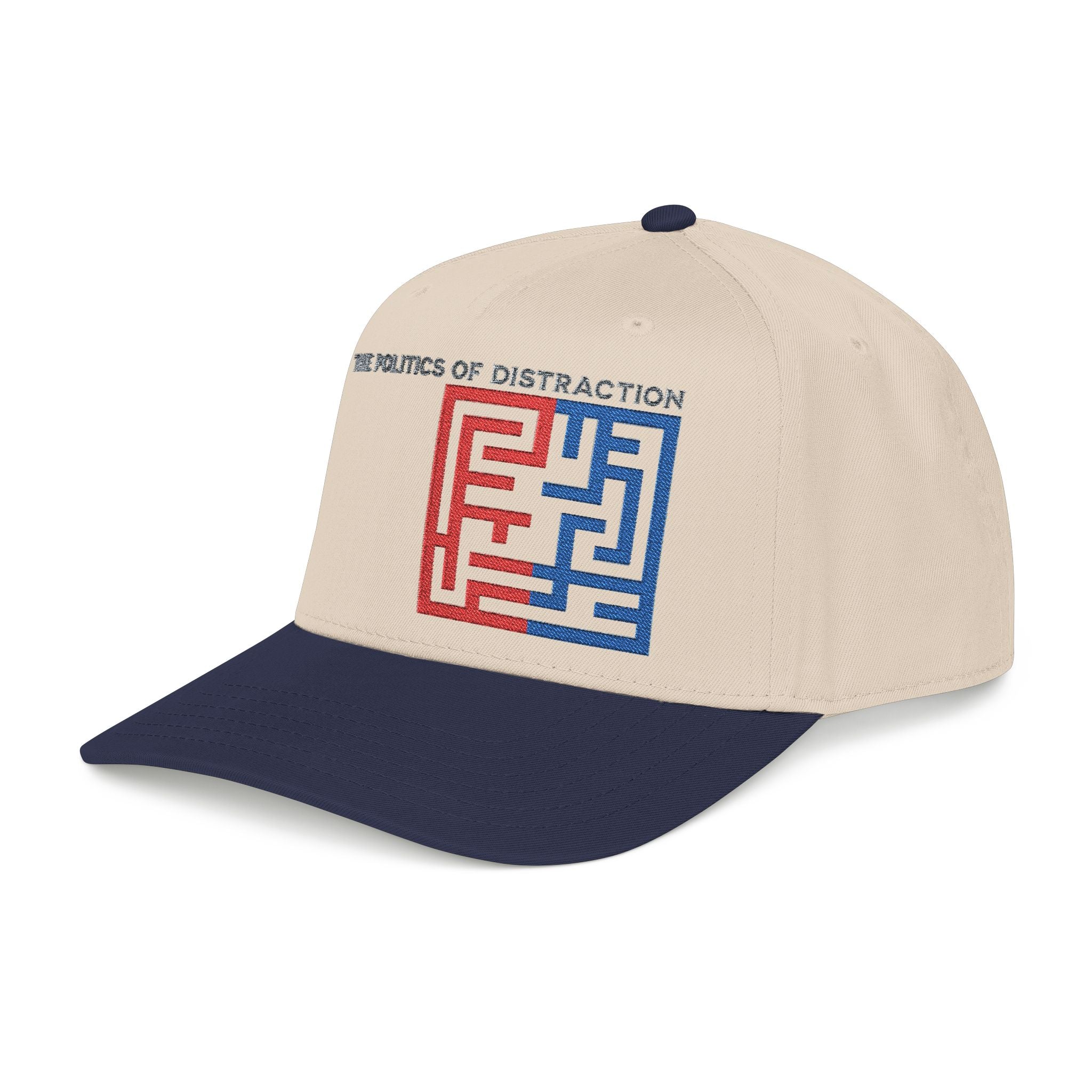 "The Politics Of Distraction" Maze - Mid Profile Baseball Cap — Red & Blue Labyrinth Design