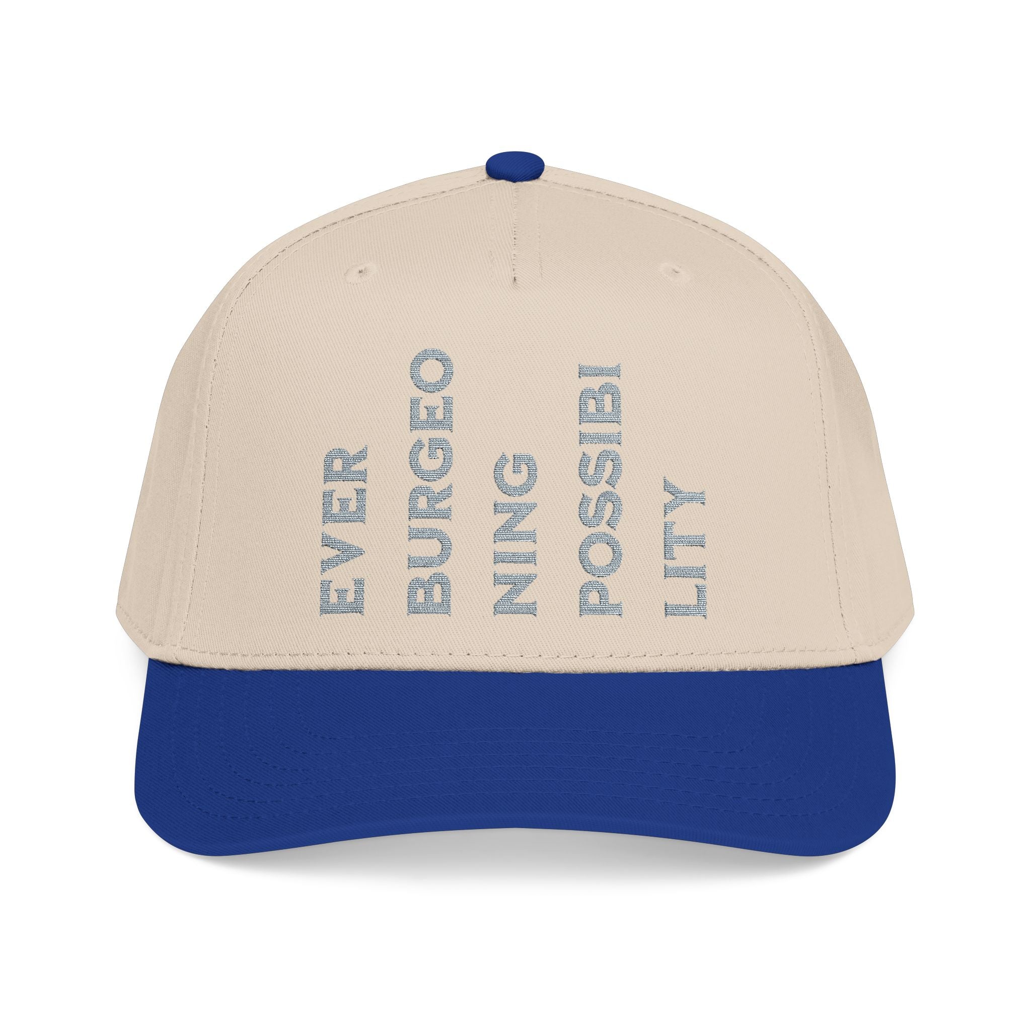 "Ever Burgeoning Possibility" Vertical Text Embroidered Hat