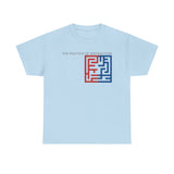The Politics of Distraction Maze Tee — Red & Blue Graphic T-Shirt