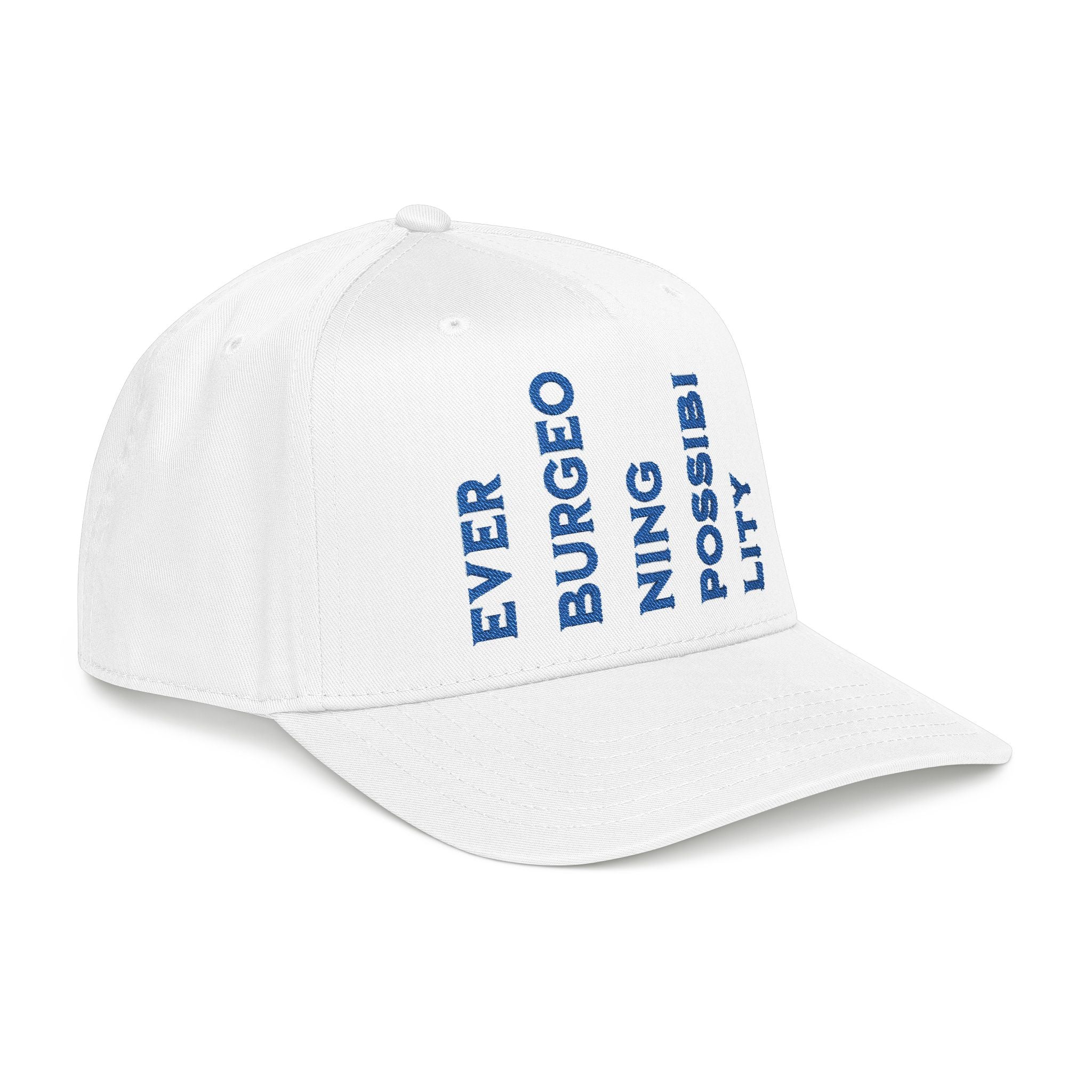 "Ever Burgeoning Possibility" Vertical Text Embroidered Hat