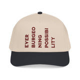 "Ever Burgeoning Possibility" Vertical Text Embroidered Hat