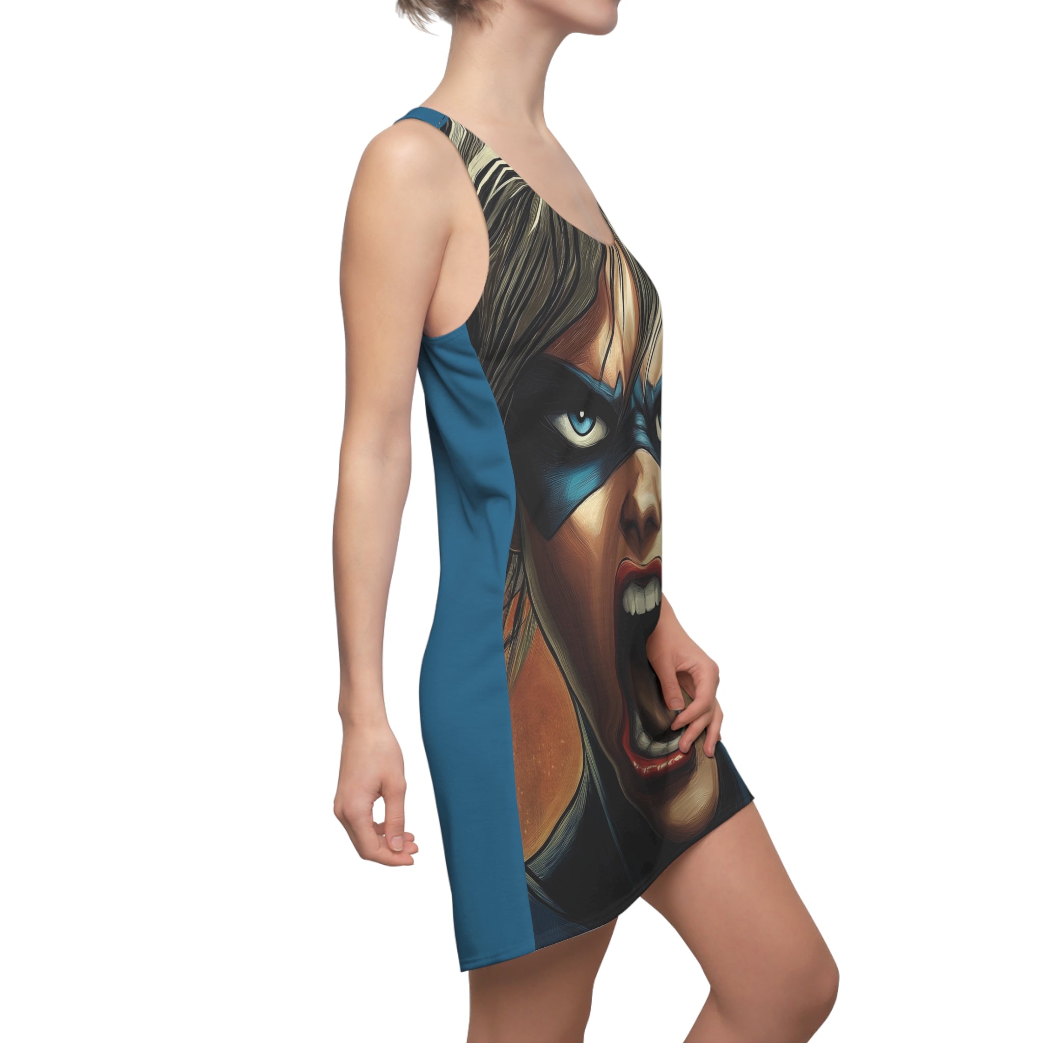 Super Emily Blue Women's Cut & Sew Racerback Dress (AOP)