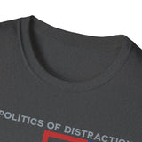 The Politics of Distraction Maze Tee — Red & Blue Graphic T-Shirt