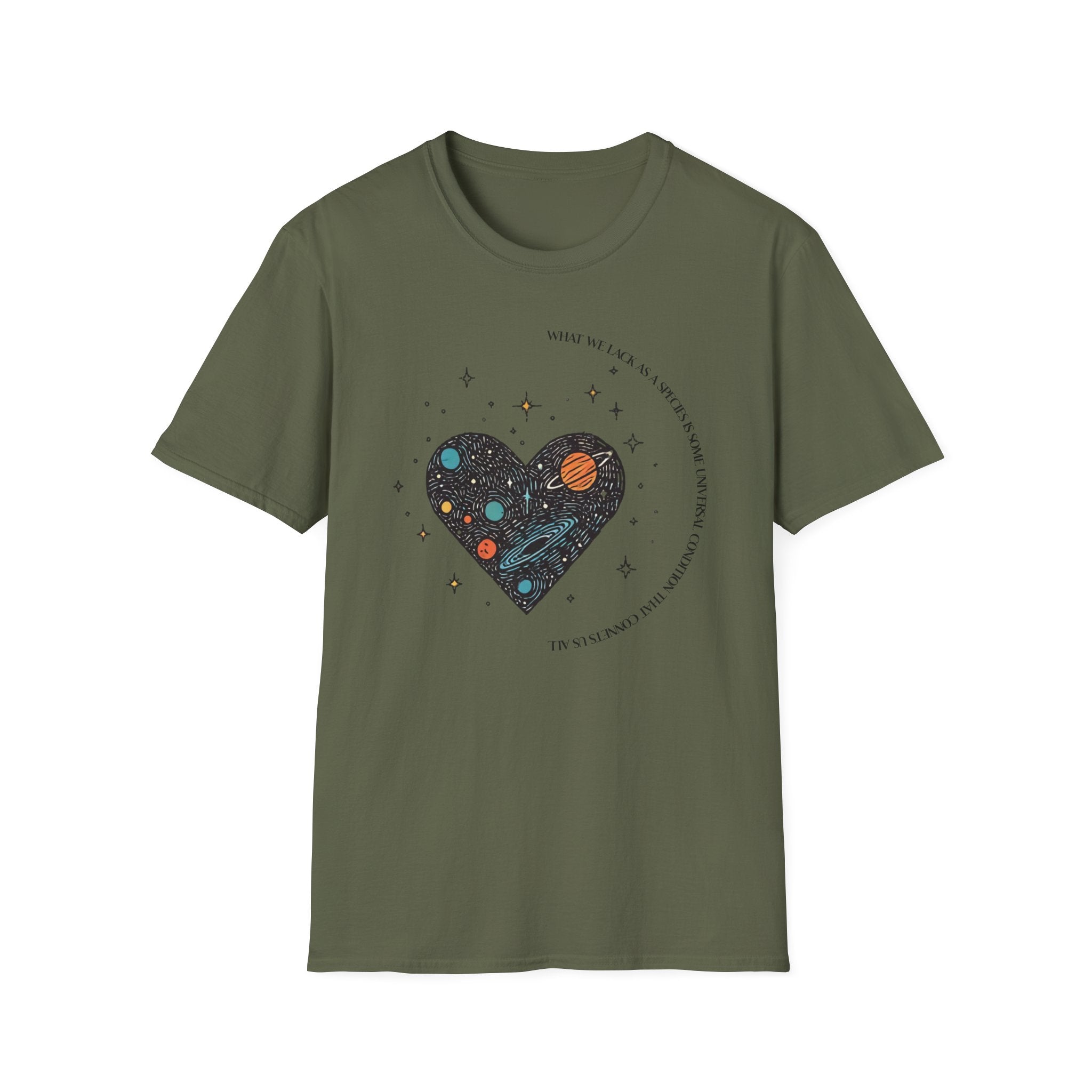 The Very Real Cosmic Connection — Heart Nebula Graphic Tee with Black Text