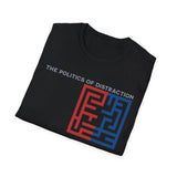 The Politics of Distraction Maze Tee — Red & Blue Graphic T-Shirt