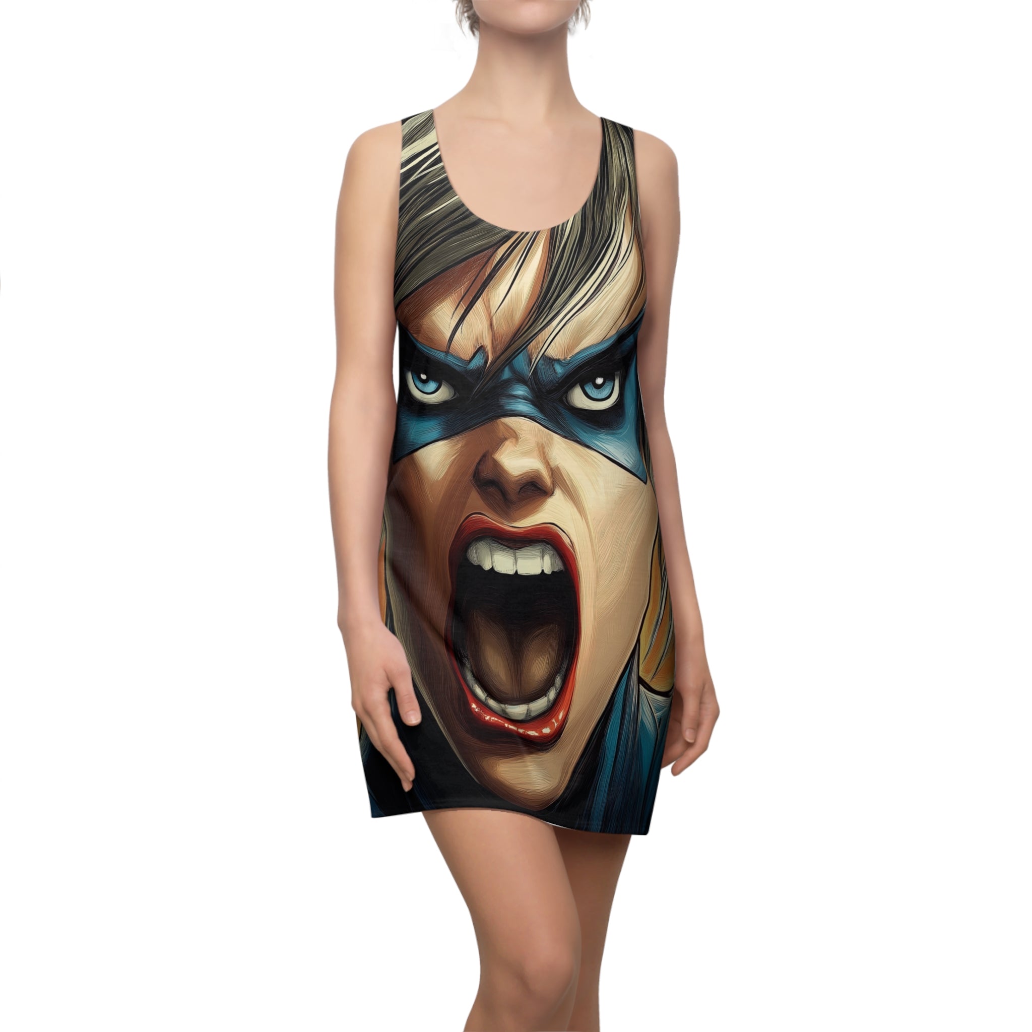 Super Emily Blue Women's Cut & Sew Racerback Dress (AOP)