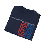 The Politics of Distraction Maze Tee — Red & Blue Graphic T-Shirt