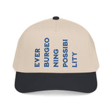 "Ever Burgeoning Possibility" Vertical Text Embroidered Hat
