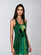 Little Green Alien Women's Cut & Sew Racerback Dress (AOP)
