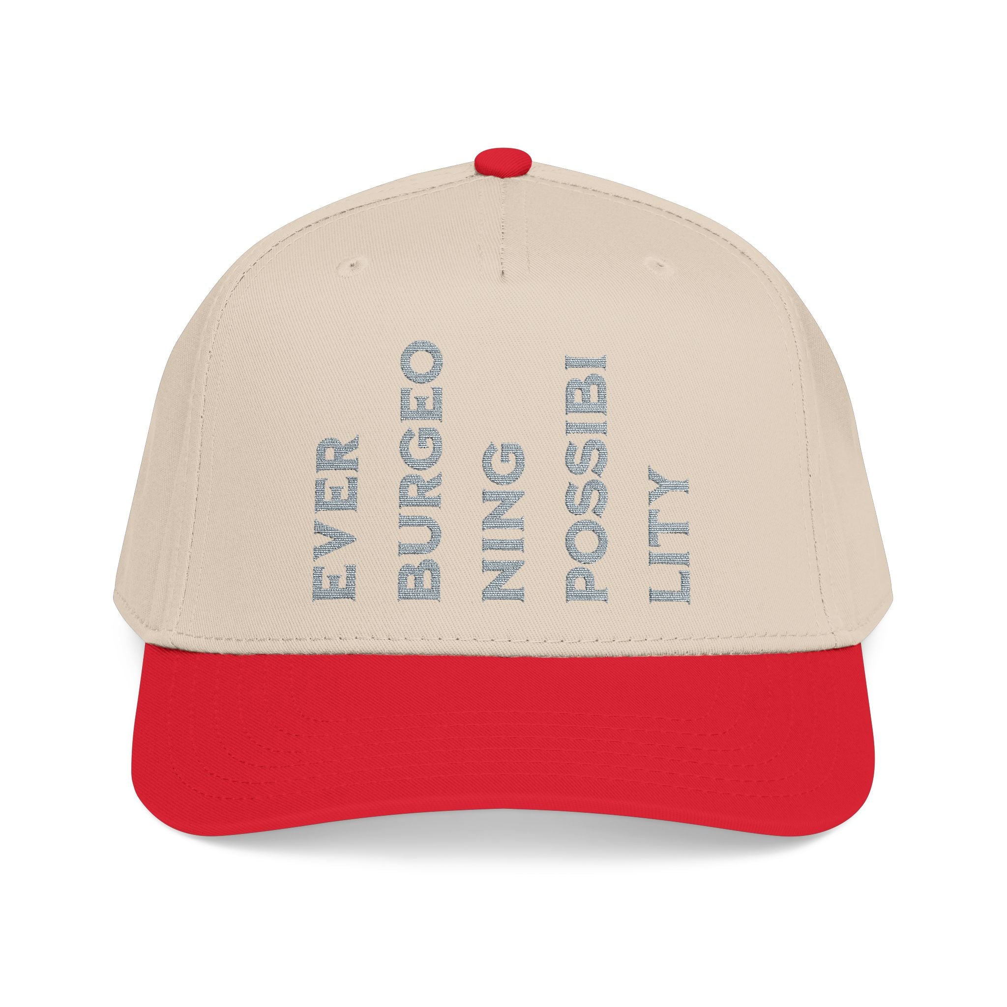 "Ever Burgeoning Possibility" Vertical Text Embroidered Hat