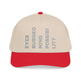 "Ever Burgeoning Possibility" Vertical Text Embroidered Hat