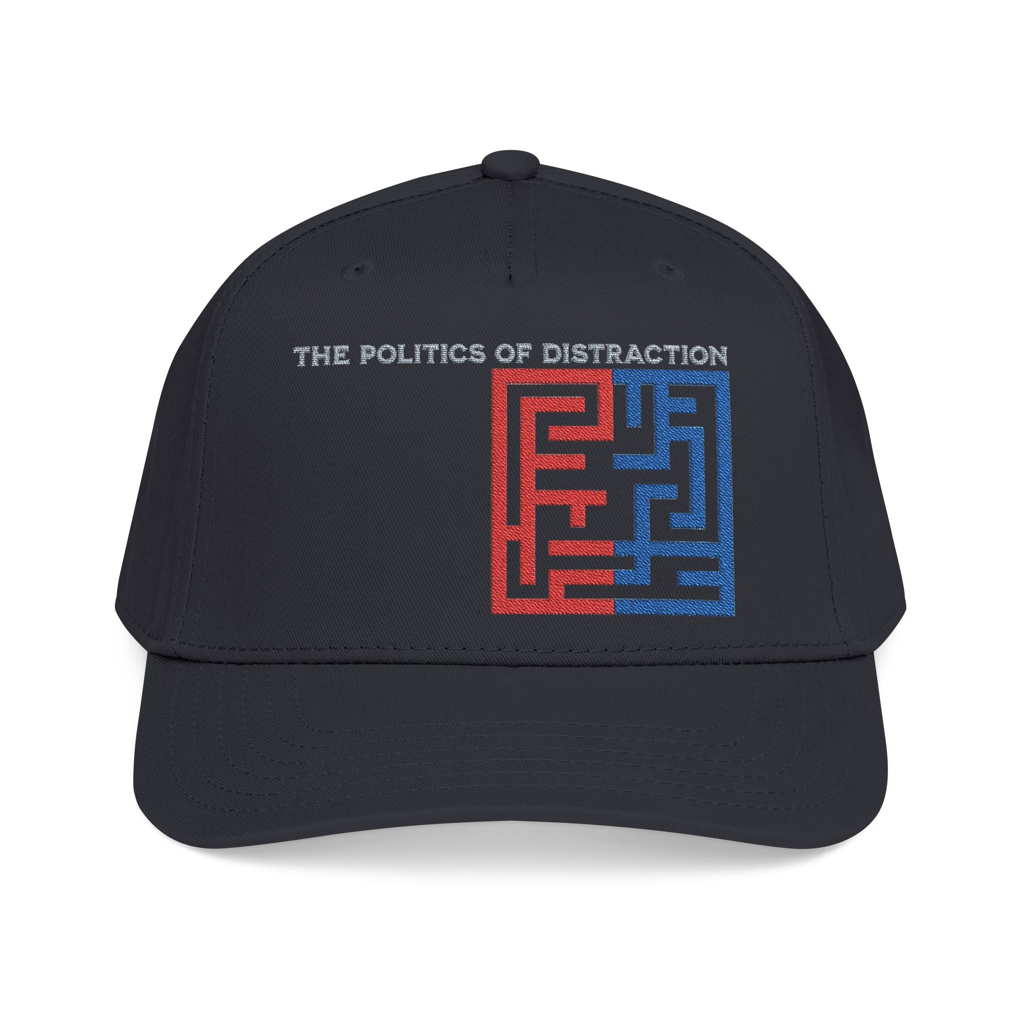 "The Politics Of Distraction" Maze - Mid Profile Baseball Cap — Red & Blue Labyrinth Design