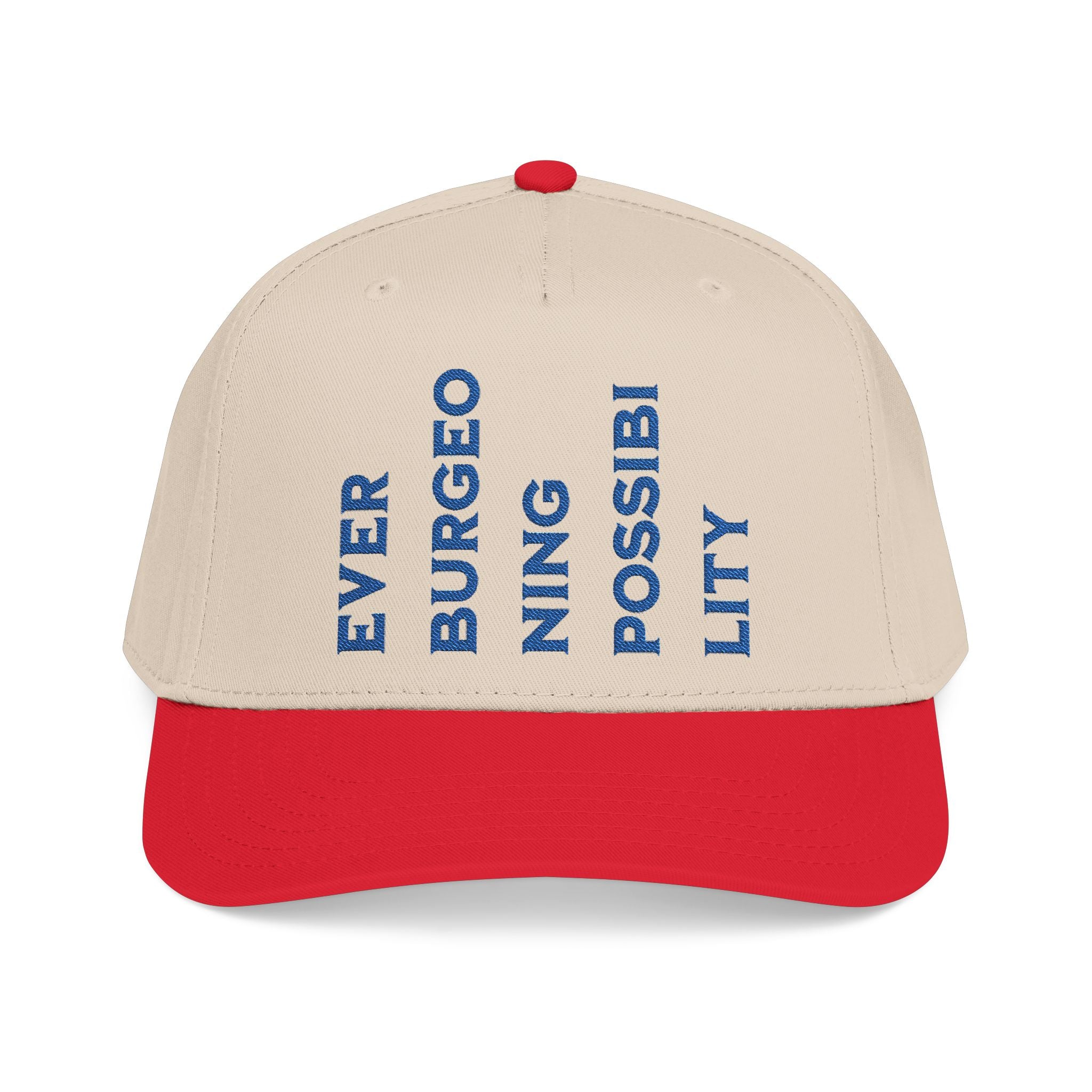 "Ever Burgeoning Possibility" Vertical Text Embroidered Hat