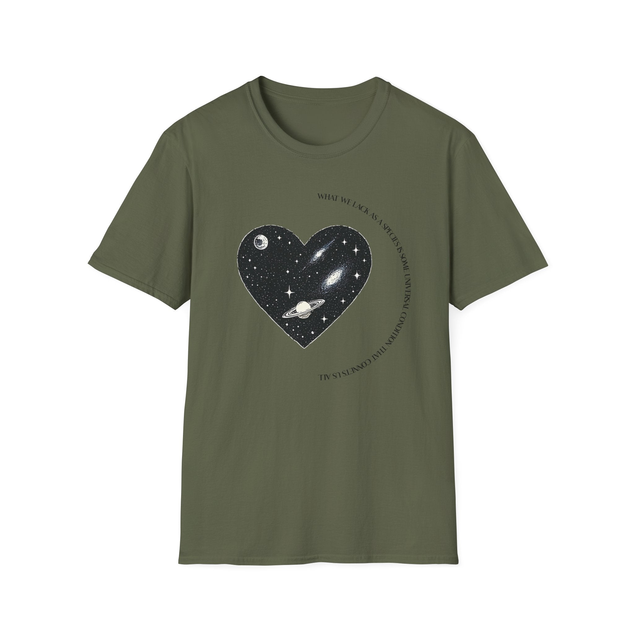 The Very Real Cosmic Connection — Heart Nebula Graphic Tee with Black Text
