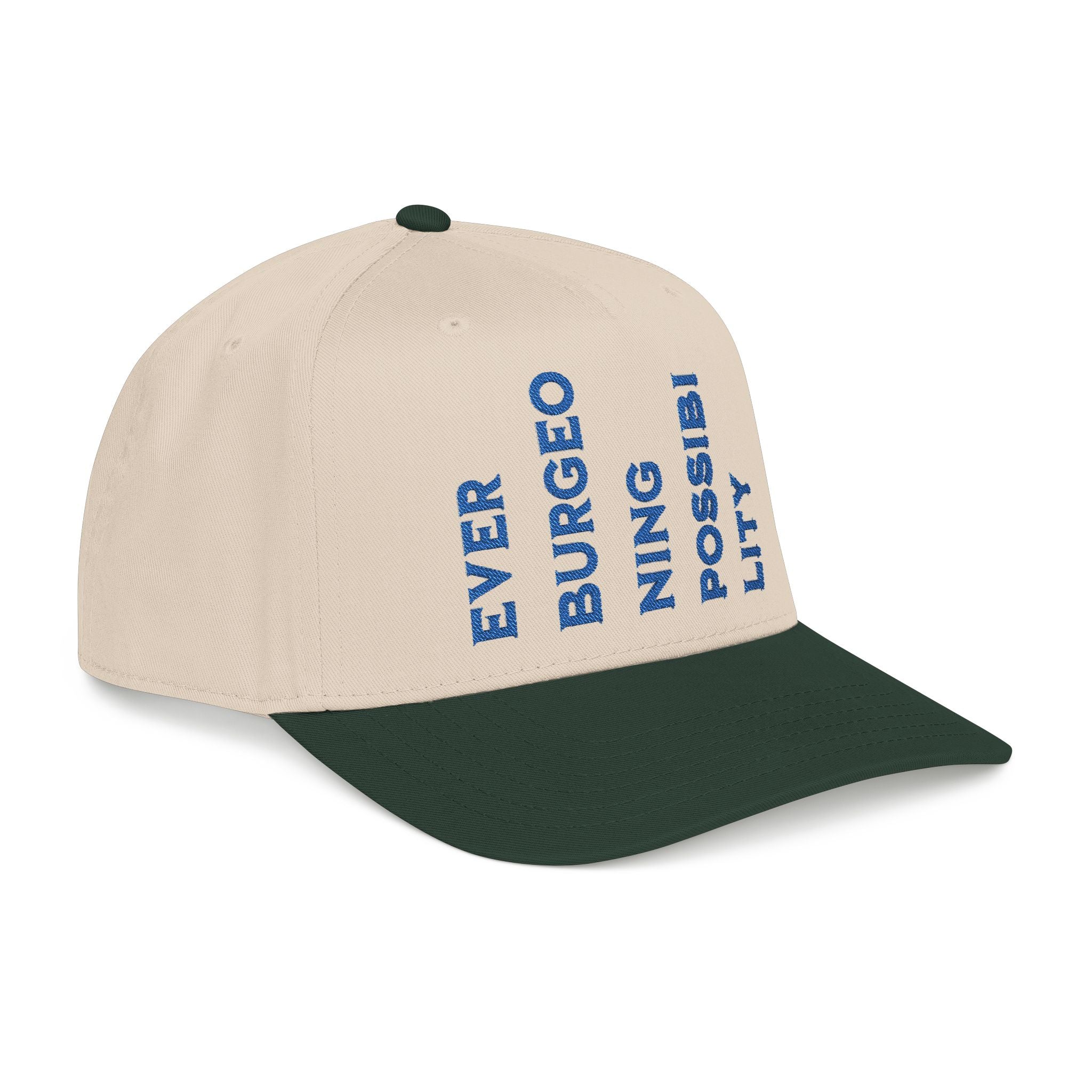 "Ever Burgeoning Possibility" Vertical Text Embroidered Hat