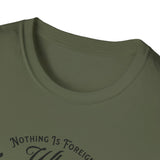 ΩThe End All Of Common Ground - DNA Connected T-Shirt — "Nothing Is Foreign" Illustrated In Black