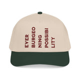 "Ever Burgeoning Possibility" Vertical Text Embroidered Hat