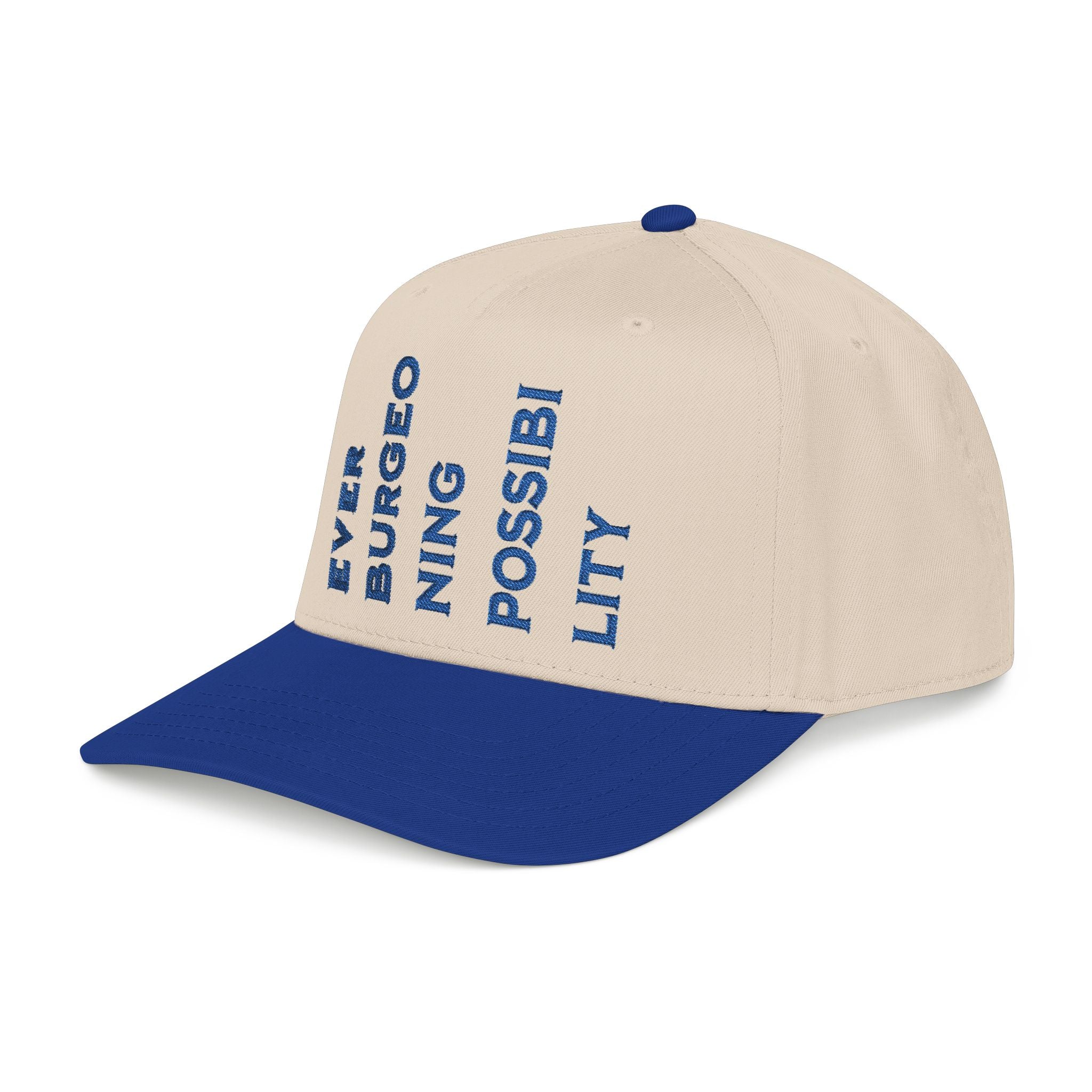 "Ever Burgeoning Possibility" Vertical Text Embroidered Hat