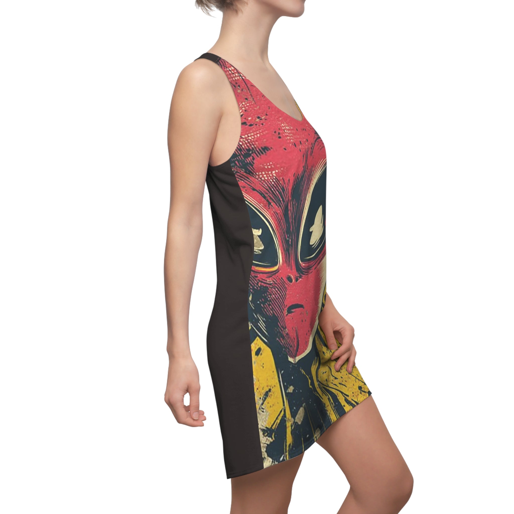 Side Eye Alien Women's Cut & Sew Racerback Dress (AOP)