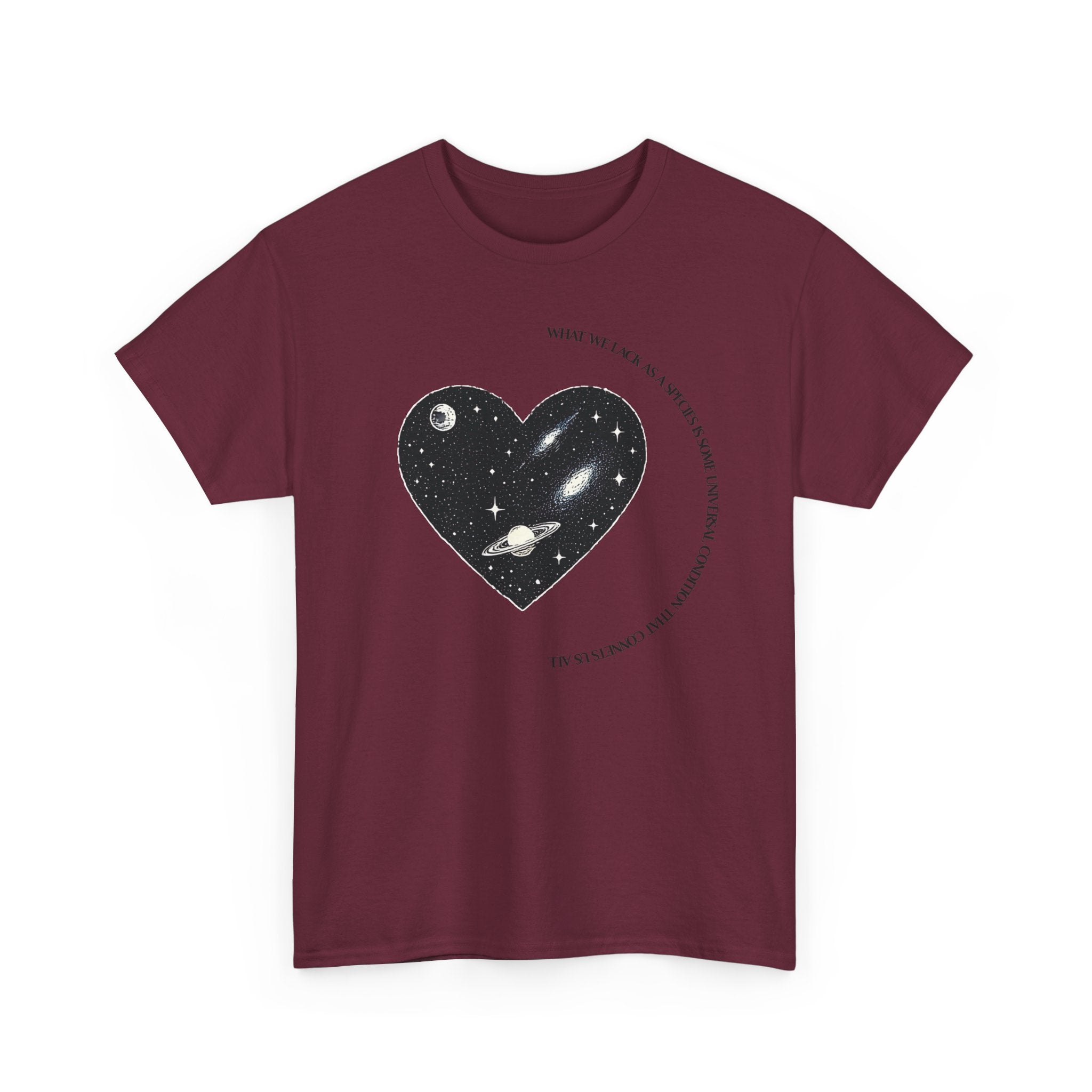The Very Real Cosmic Connection — Heart Nebula Graphic Tee with Black Text
