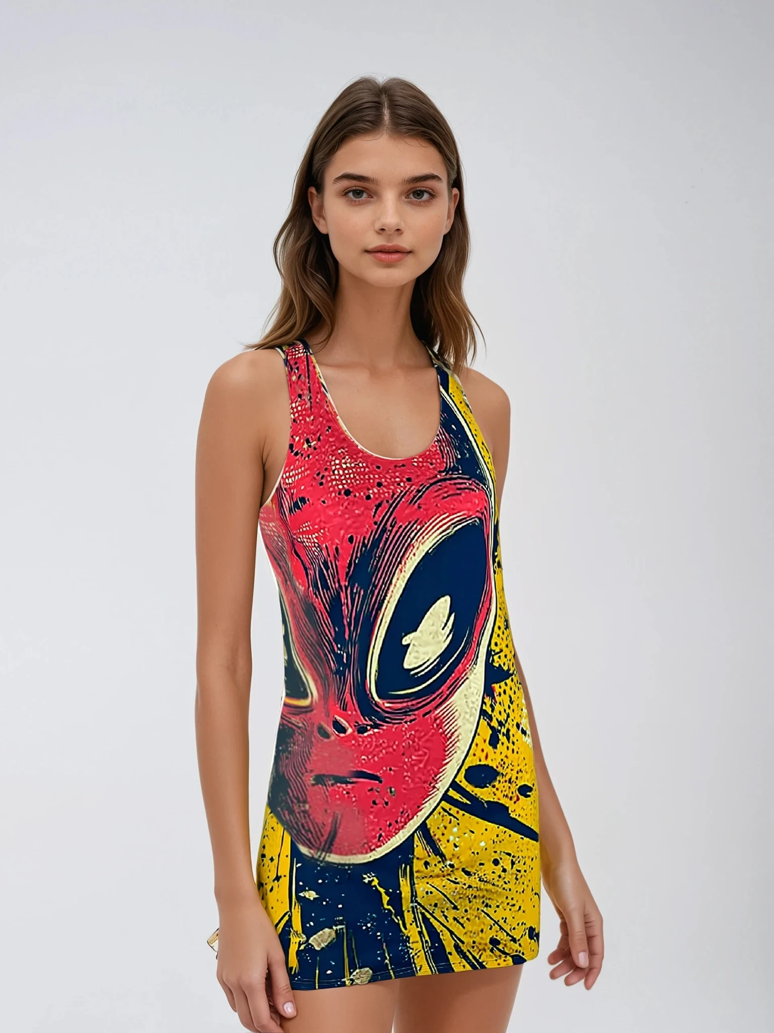 Side Eye Alien Women's Cut & Sew Racerback Dress (AOP)